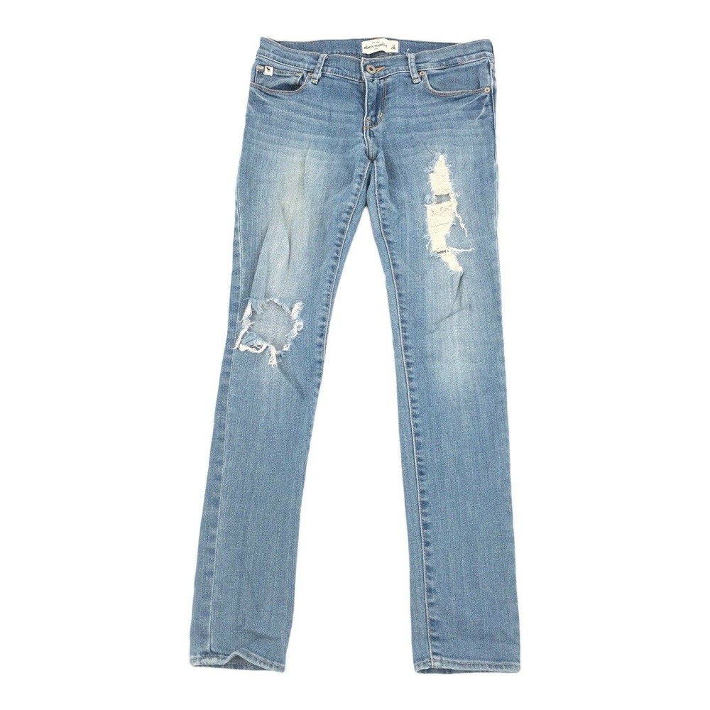 Abercrombie Low Rise Distressed Cute Stretch Skinny Leg Jeans Size 14 Girls Blue